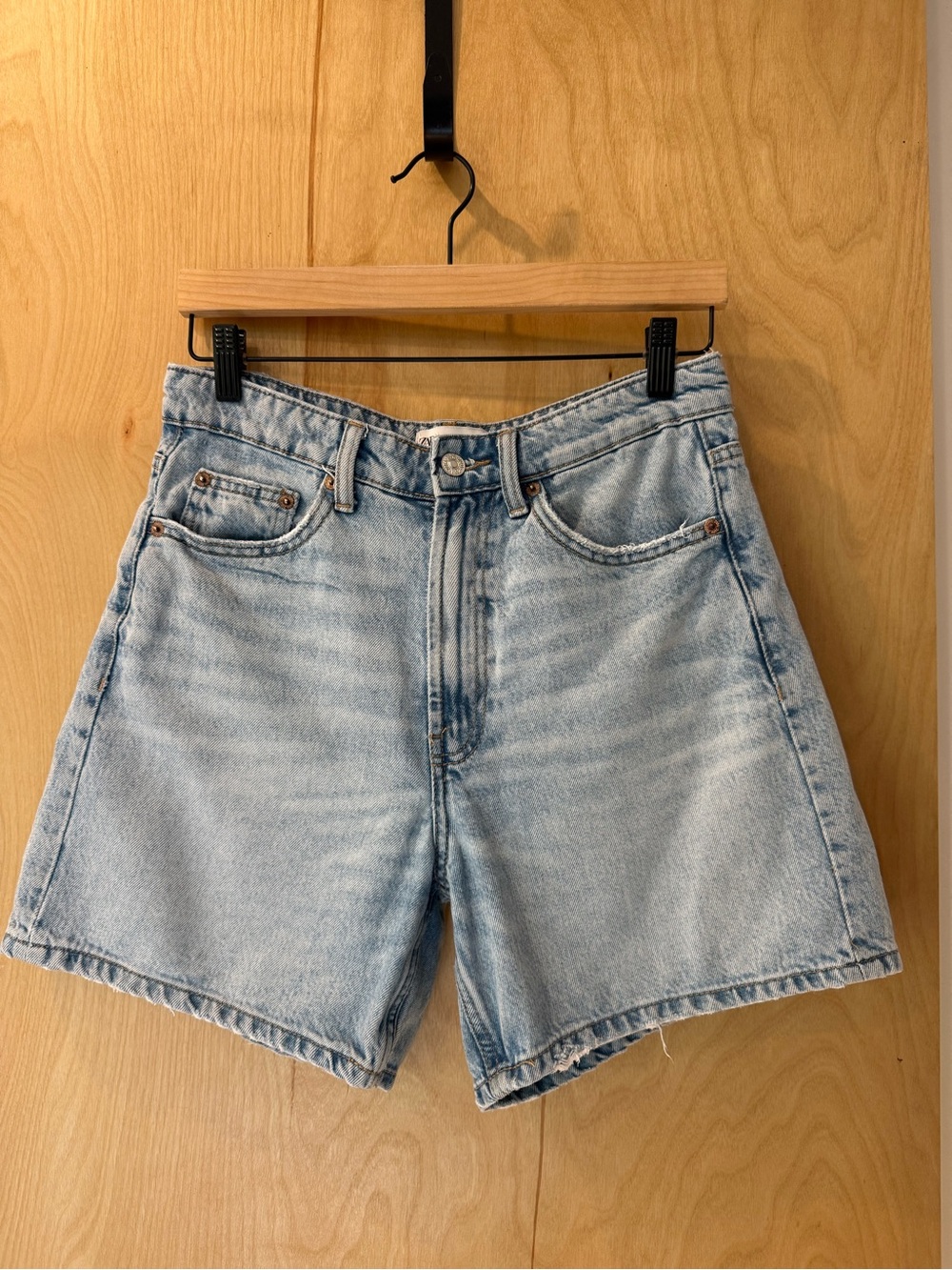 Zara Light Blue High-Rise Denim Shorts